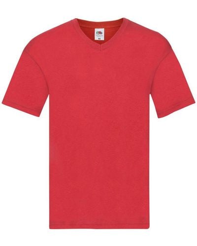 Fruit Of The Loom Original Plain V Neck T-Shirt () Cotton - Red