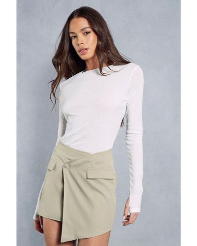 MissPap Asymmetric Wrap Mini Skirt - White