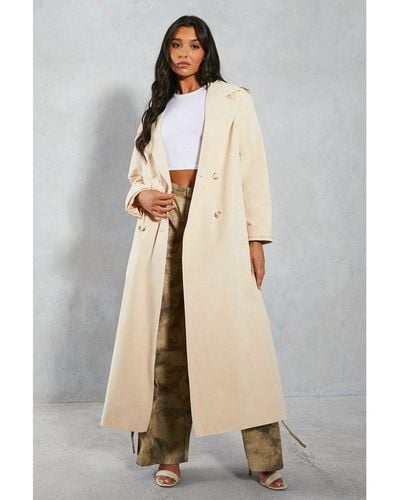 MissPap Oversized Woven Boxy Trench Coat - Natural