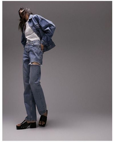 TOPSHOP Dad Jeans With Side Rip - Grey