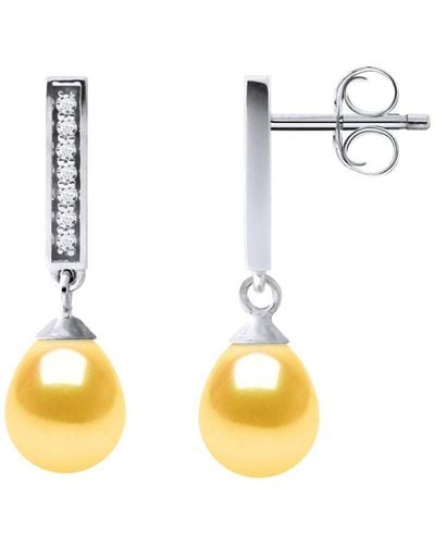 Diadema Earrings Dangle Freshwater Pearls 6-7Mm Golden Pears Jewelery 925 - Metallic