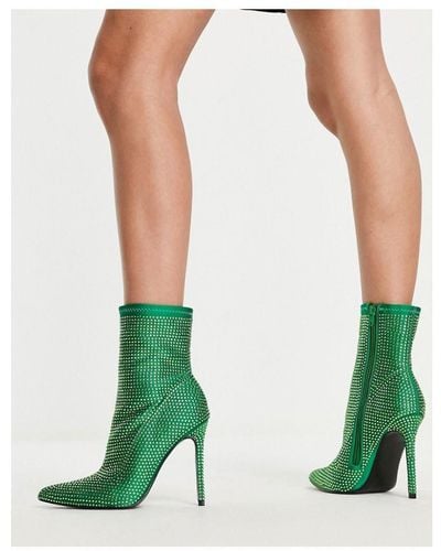 ASOS Esme Embellished Heeled Sock Boots - Green