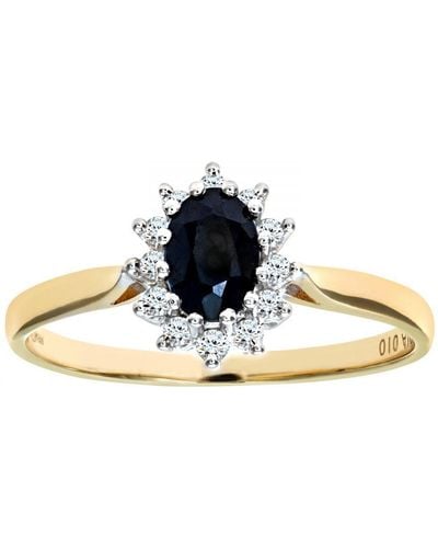 DIAMANT L'ÉTERNEL 9ct Geelgouden Ring Met Diamanten En Saffiercluster - Wit