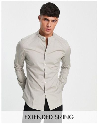 ASOS Stretch Skinny Fit Shirt With Grandad Collar - White