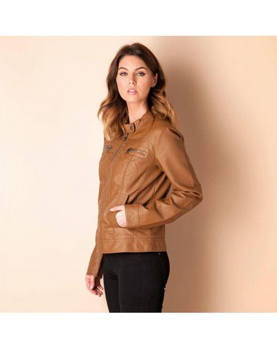 ONLY Womenss Bandit Faux Leather Biker Jacket - Natural