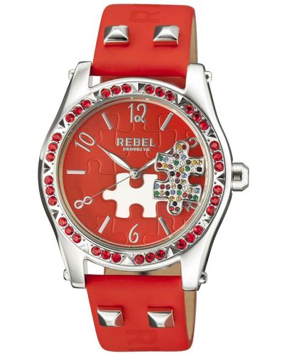 Rebel Gravesend Dial Leather Watch - Red