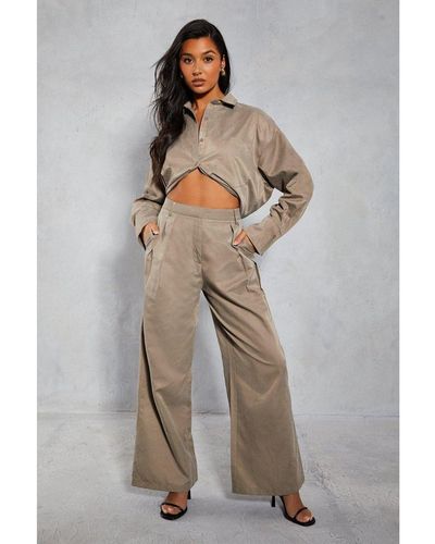 MissPap Sand Blasted Pleated Wide Leg Trouser - Grey