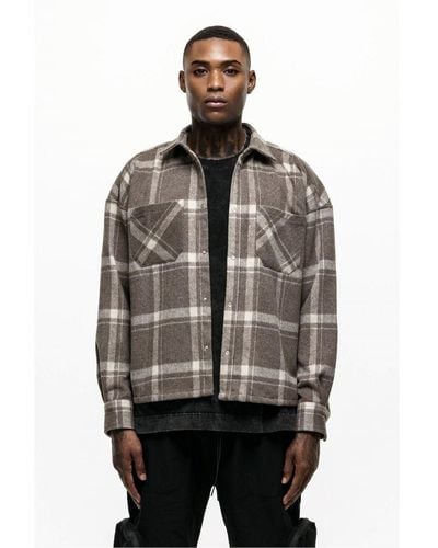 Good For Nothing Stone Wool Blend Check Overshirt - Grey