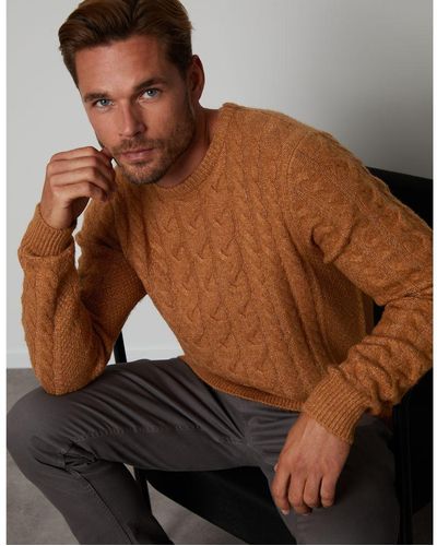 Threadbare 'Darley' Cable Knit Crew Neck Jumper Acrylic/Polyester - Brown
