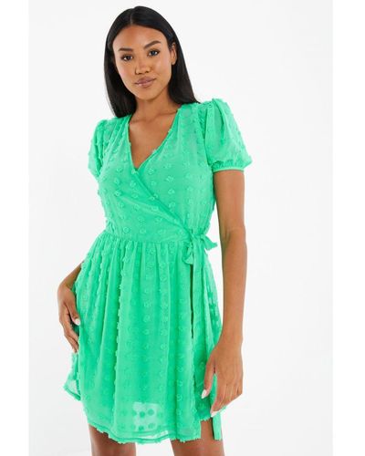 Quiz Green Polka Dot Wrap Mini Dress
