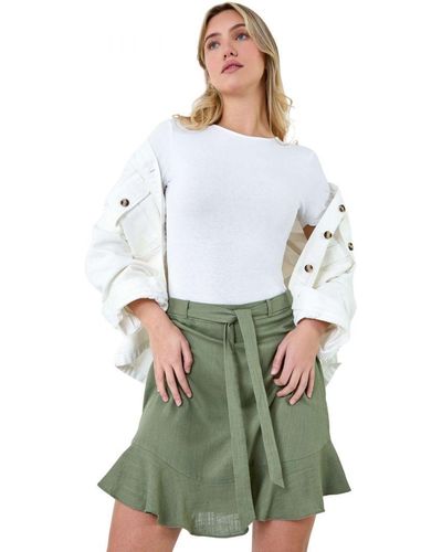 D.u.s.k Frill Hem Linen Blend Mini Skirt - White
