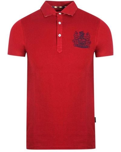 Aquascutum Aldis Crest Chest Logo Polo Shirt Cotton - Red