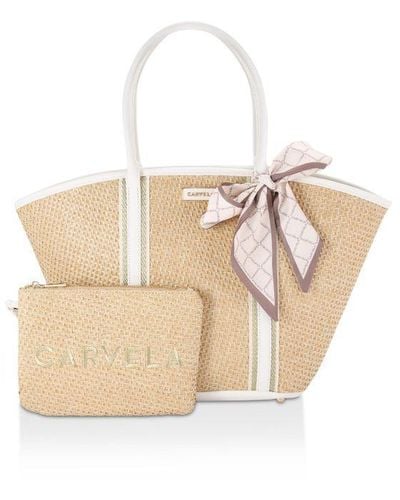 Carvela Kurt Geiger Straw Scarf Basket Bag Fabric - White