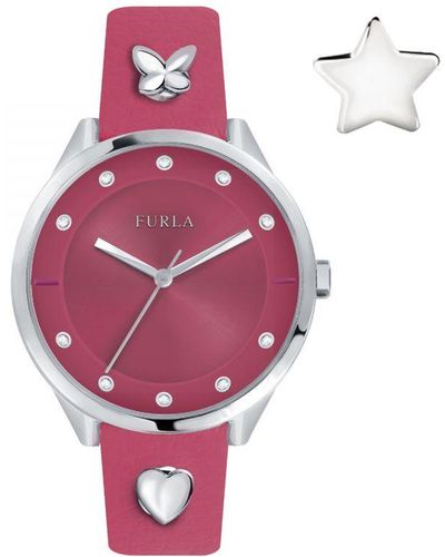 Furla Pin Dial Calfskin Leather Watch - Pink