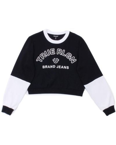 True Religion Womenss Colour Block Crop Sweatshirt - Black