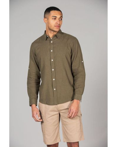 Tokyo Laundry Linen Blend Long Sleeve Button-Up Shirt - Green