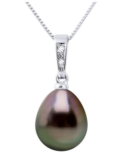 Diadema Hanger Diamonds 0.010 Cts En Zwarte Parel Pear 9-10 Mm 18k Wit Geleverd Met Ketting - Naturel