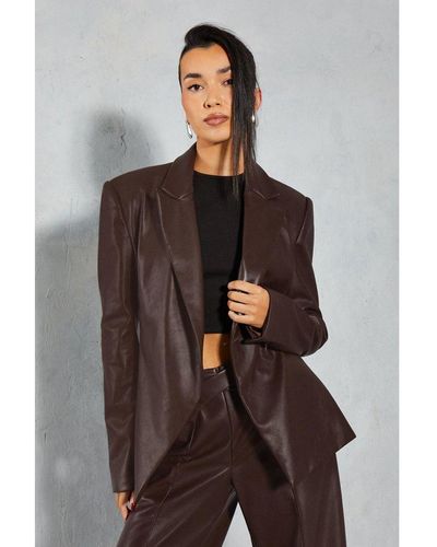 MissPap Leather Look Wrap Blazer - Grey
