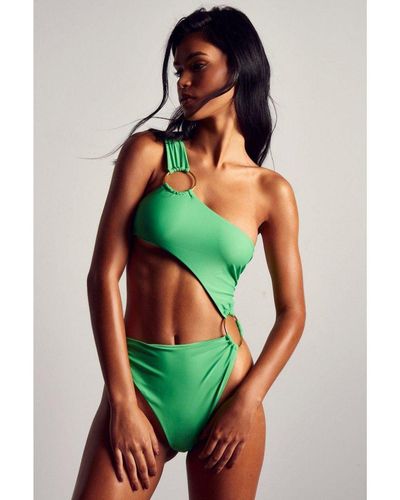 MissPap One Shoulder Ring Detail Swimsuit - Green
