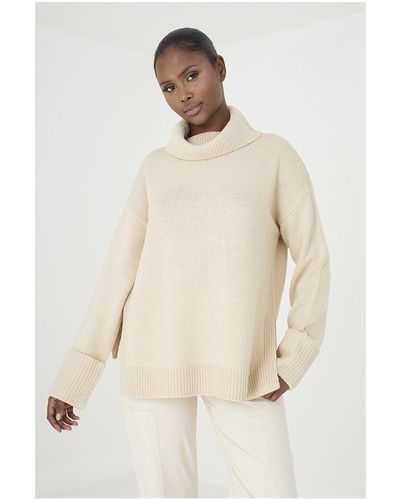 Brave Soul Stone 'annabell' Roll Neck Jumper With Turn Up Cuffs - White