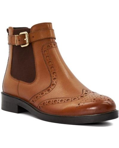 Dune Ladies Question - Brogue Detail Leather Chelsea Boots Leather - Brown