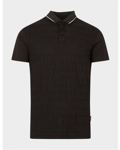 Armani Exchange Men's All Over Logo Polo Shirt In Black - Zwart