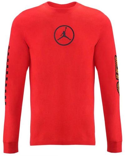 Nike Air Jordan Crew Neck Long Sleeve Red Top Cv3000 673 Cotton