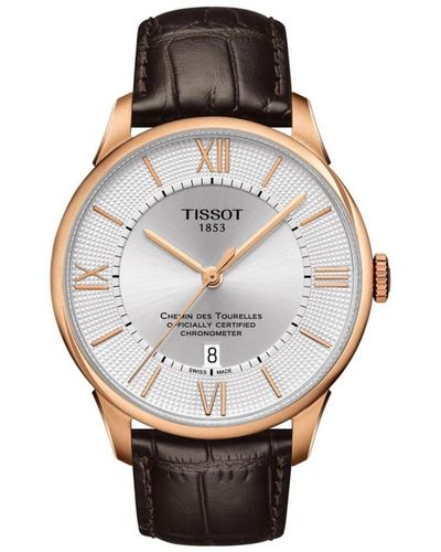 Tissot Chemin Des Tourelles Brown Watch T0994083603800 Leather - Grey