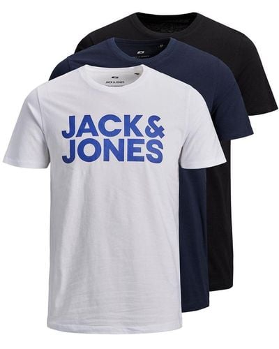 Jack & Jones Jack&jones Jjecorp-logo Multipack-t-shirts Voor , Basic Korte Mouwen, Set Van 3 - Blauw