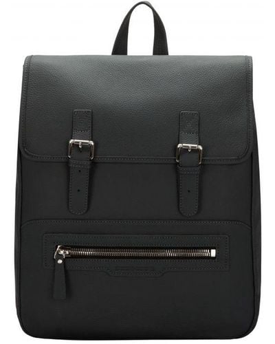Smith & Canova Oil Tanned Leather Flap Over Backpack - Black