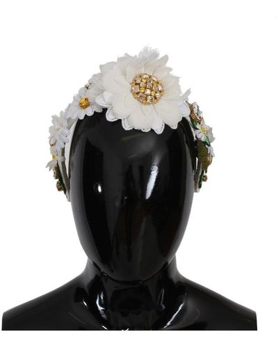 Dolce & Gabbana Vrouwen Geel Wit Zonnebloem Kristal Bloemen Hoofdband - Zwart