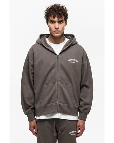Good For Nothing Oversized Cotton Blend Zip Up Hoodie - Grey