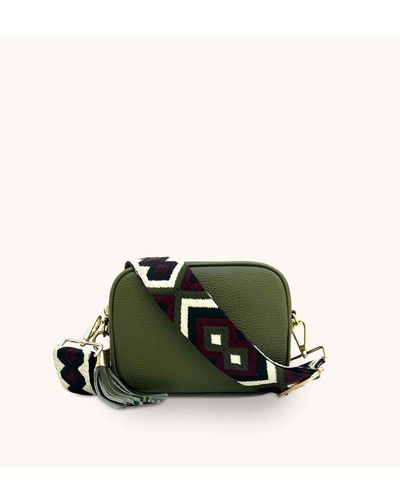 Apatchy London Leather Crossbody Bag With Port & Diamond Strap - Green