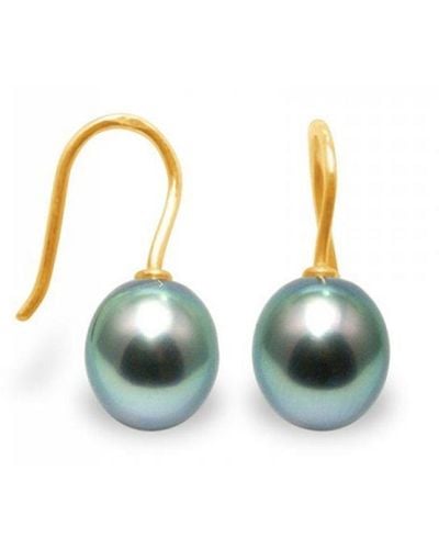 Blue Pearls Pearls Tahitian Pearl Hooks Earrings And 375/1000 - Blue
