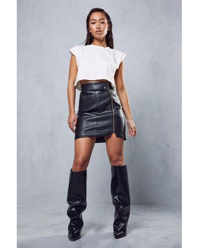 MissPap Premium Leather Look Biker Mini Skirt - Grey