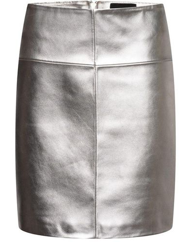 Barneys Originals Silver Leather Mini Skirt - Grey