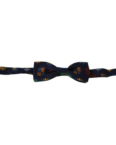 Dolce & Gabbana Blauwe Vlaggen 100% Zijde Verstelbare Hals Papillon Strik
