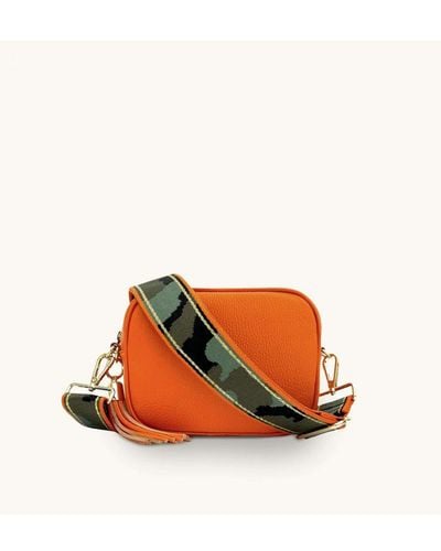 Apatchy London Leather Crossbody Bag With & Stripe Camo Strap - Orange