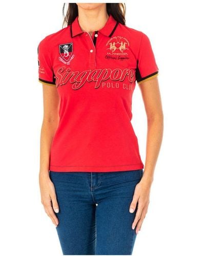 La Martina Womenss Short-Sleeved Polo Shirt With Lapel Collar 2Wp125 - Red