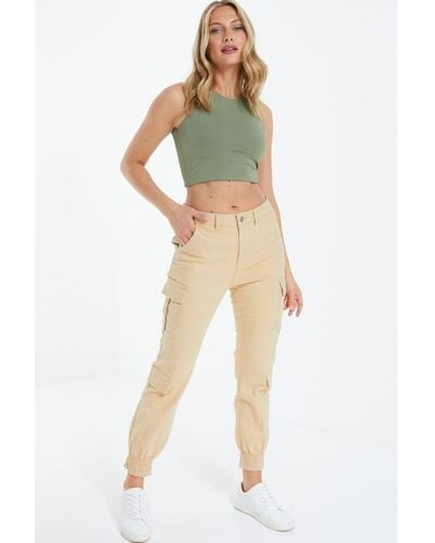 Quiz Skinny Cargo Trousers Cotton - Natural