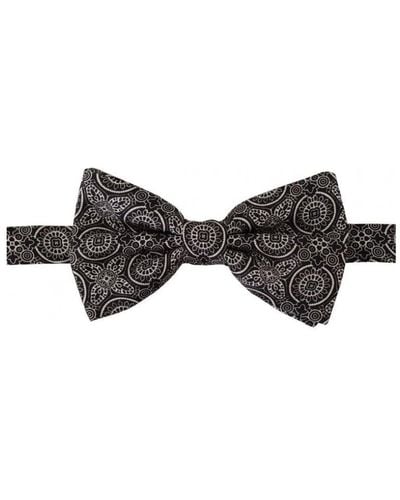 Dolce & Gabbana Black White 100% Silk Adjustable Neck Papillon Tie - Brown
