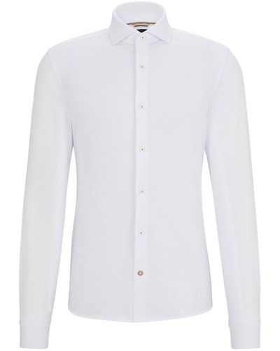 BOSS C-hal-spread Collar Long Sleeved Shirt White