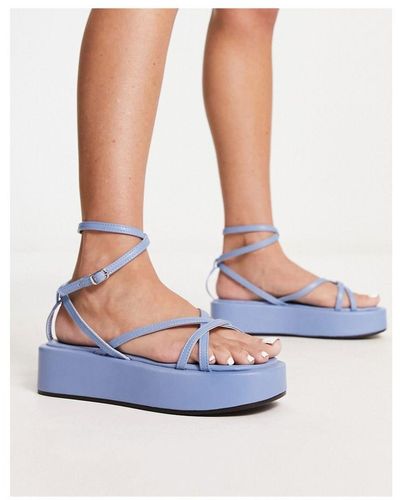 Truffle Collection Strappy Ankle Strap Flatform Sandals - Blue