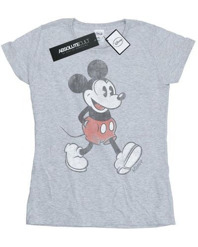 Disney Ladies Walking Mickey Mouse Cotton T-Shirt (Sports) - Blue