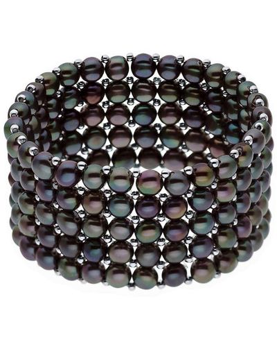 Diadema Manchet Armband 5 Rijen Black Pearl Zoetwater 925 - Zwart