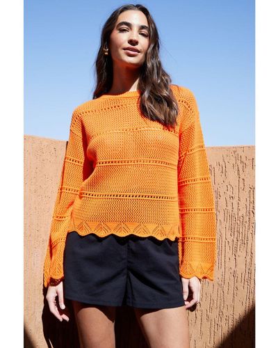 Threadbare 'Melbourne' Pointelle Crochet Jumper - Orange