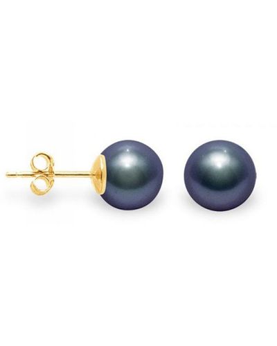Blue Pearls Oorhangers Met Een Zwarte Zoetwaterparel In 375/1000 Geelgoud - Blauw