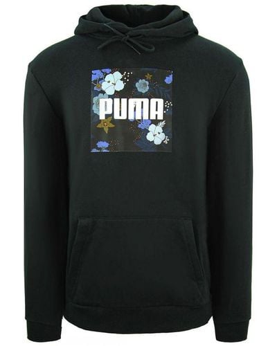 PUMA Graphic Logo Long Sleeve Pullover Hoodie 596726 01 Cotton - Black
