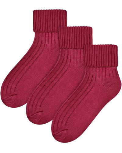Steve Madden 3 Paar Dames Wol Bed Sokken | Luxe Lichtgewicht Warme Lounge Sokken - Wijn - Rood