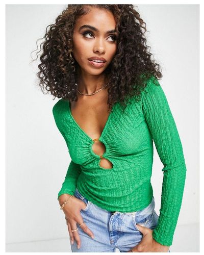ASOS Crop Texture Top With Ring Detail - Green